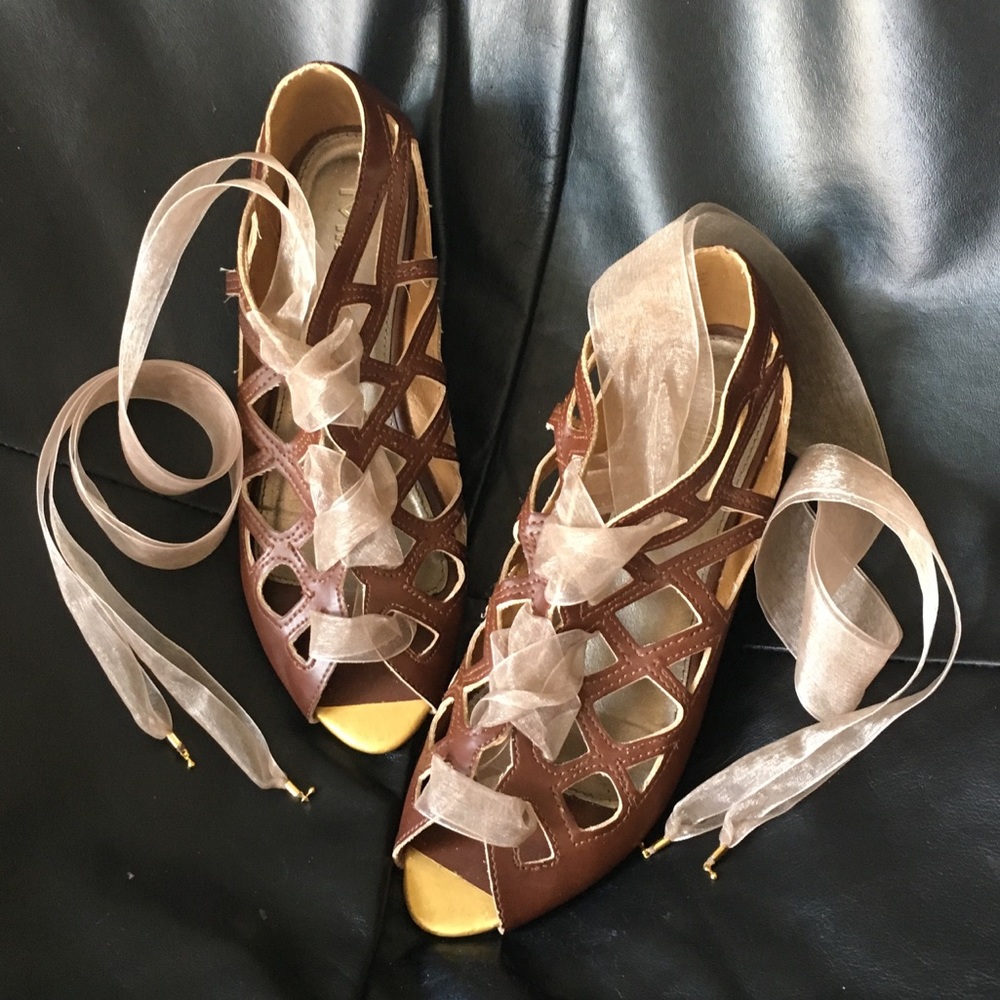 Ballet Tie Geometric Sandals Leg Laces Gold Charms
